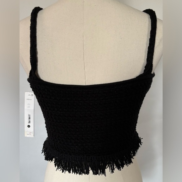 NEW w/Tags AQUA Fun Black Knit Fringe Tank Crop Top Women's Size Medium - Picture 2 of 8